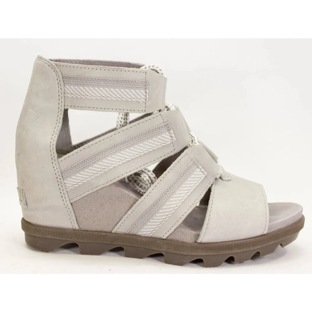 Sorel Joanie Womens Size US 9 Lace Wedge Sandals Saddle Ash Grey Peep Toe Shoes - Picture 4 of 11